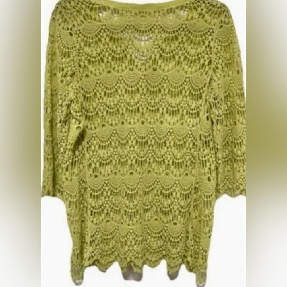 Boho Crochet Lime Green‎ Tunic Top Coastal Cowgirl Festival Cottagecore Sz XL - Picture 3 of 8